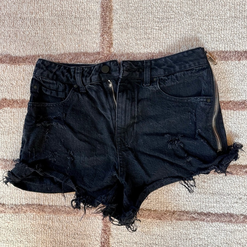 Alexander Wang Black Distressed Denim Jean Shorts